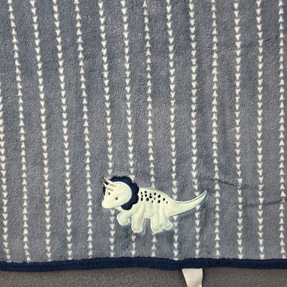 Parent's Choice Dinosaur Baby Blanket Blue White Stripe Triceratops Applique